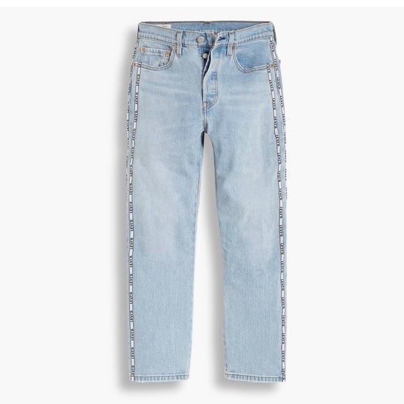 Levi Premium 501 Original Sport Stripe Cropped Jeans. Blue Size 27 #785 - Picture 1 of 12